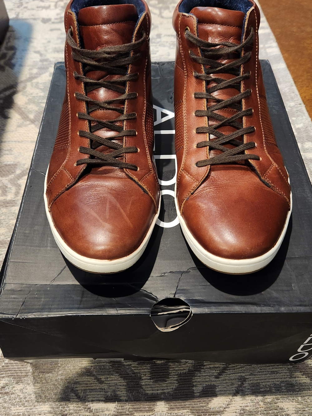 ALDO Brown Leather High-Top Sneakers with White Sole